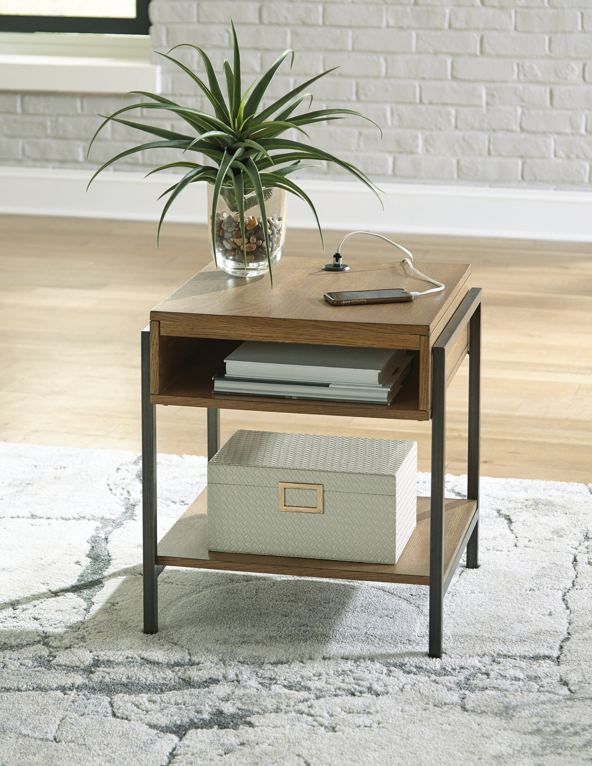 Mega Furniture - Ashley Furniture - Fridley End Table - Rectangular End Table / Brown/Black - T964-3