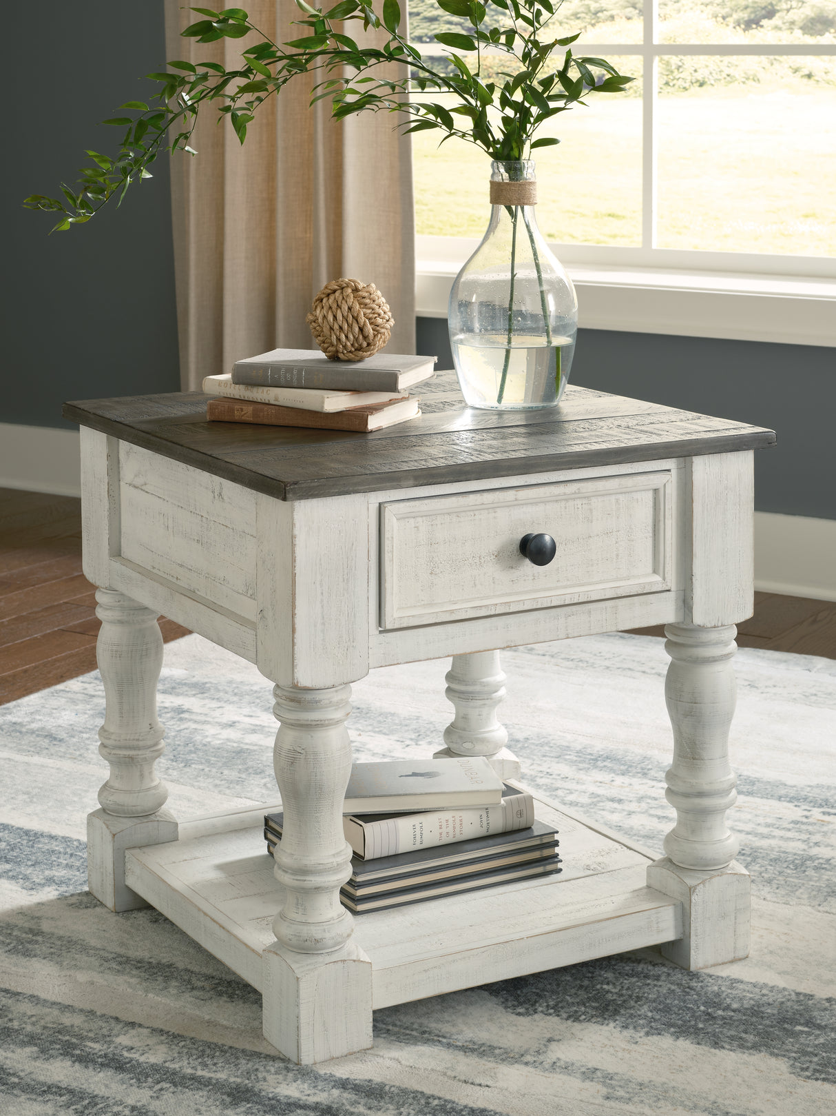 Mega Furniture - Ashley Furniture - Havalance End Table - Square End Table / White/Gray - T994-2