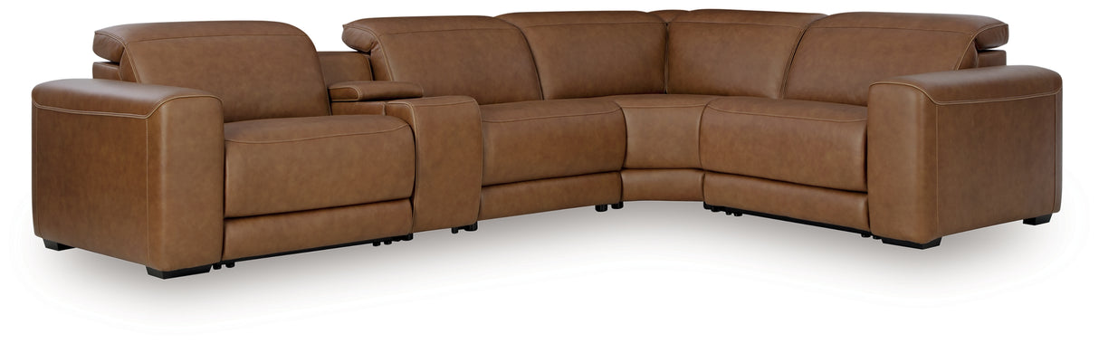 Mega Furniture - Ashley Furniture - Magic Man Sectional - 5-Piece Power Reclining Sectional with Console / Caramel - PCU10700S12