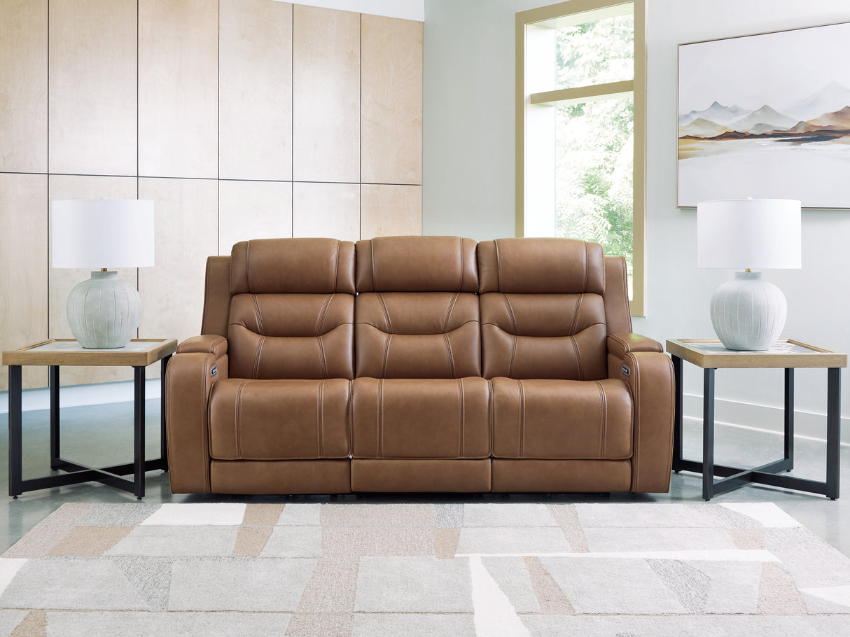 Mega Furniture - Ashley Furniture - Knightington Living Room - PWR REC Sofa w/Audio Seating / Caramel - PCU1160015A