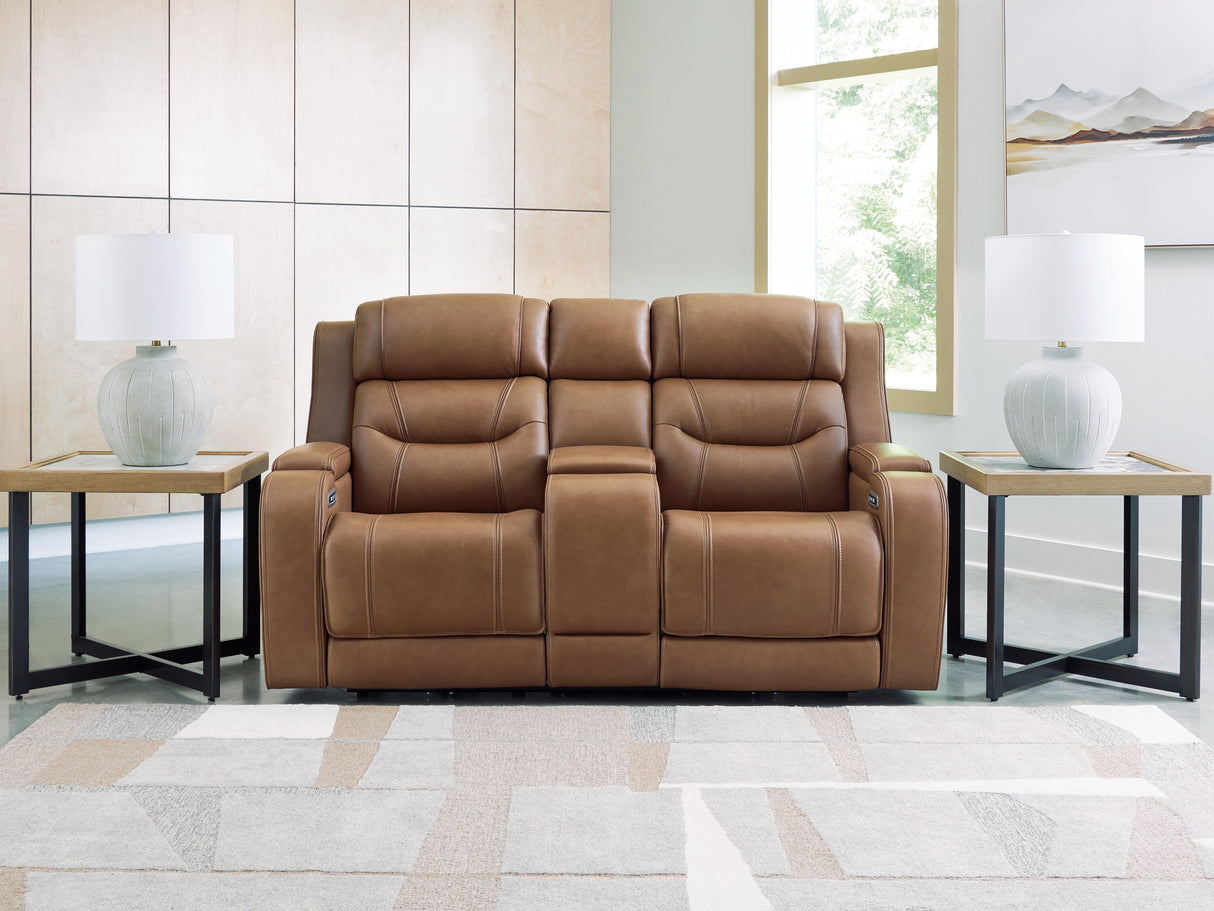 Mega Furniture - Ashley Furniture - Knightington Living Room - PWR REC Love w/Audio Seating / Caramel - PCU1160018A