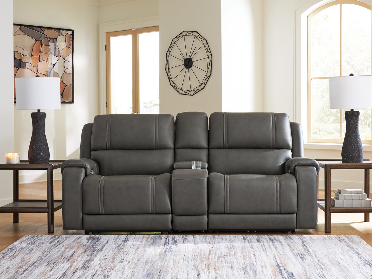 Mega Furniture - Ashley Furniture - 5Z - Pittson Sectional - 3-Piece Power Reclining Sectional Loveseat with Console - PCU12600S2