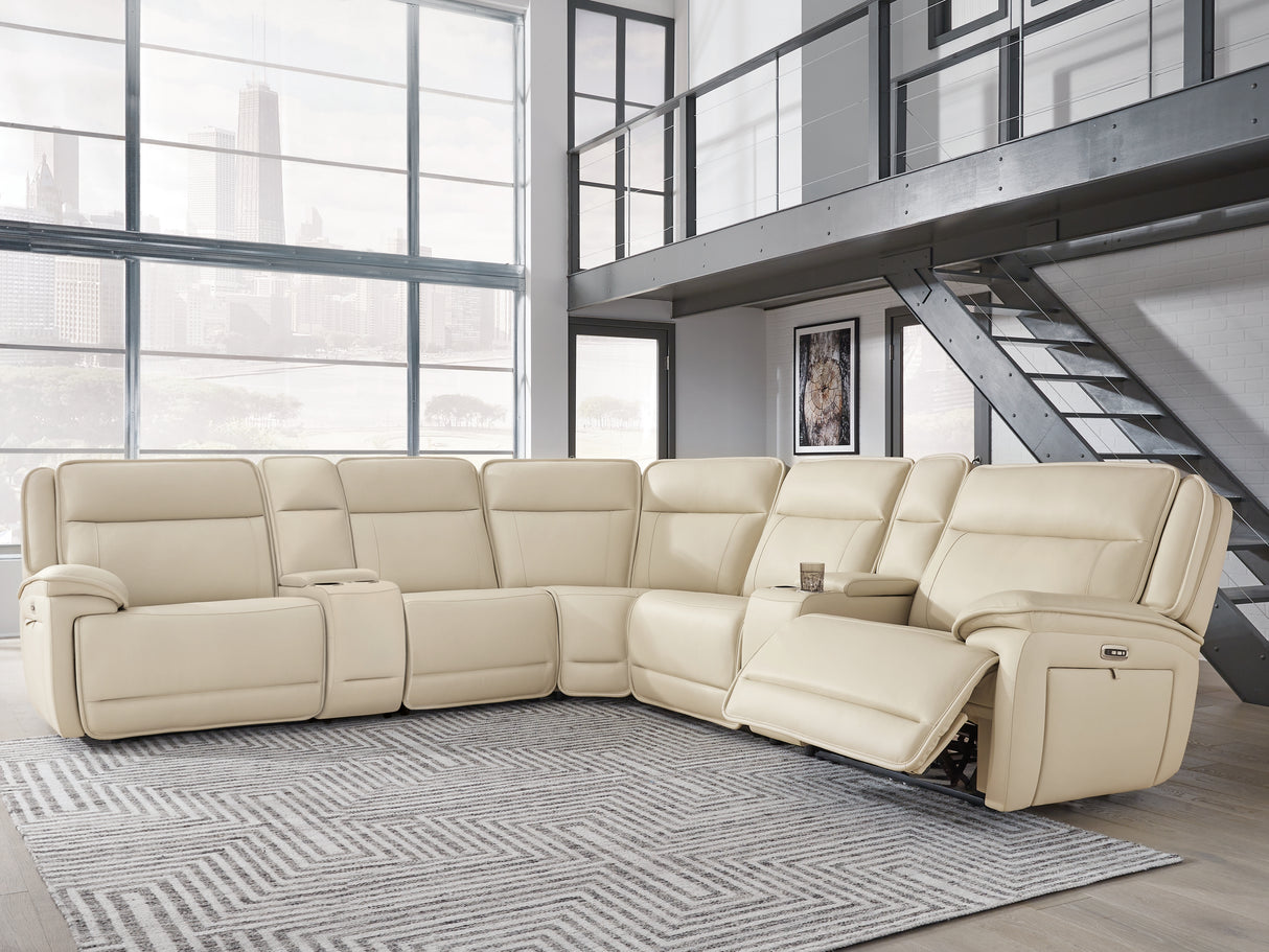 Mega Furniture - Ashley Furniture - Double Deal Sectional - 7-Piece Reclining Sectional with 2 Consoles / Almond - U13001S9