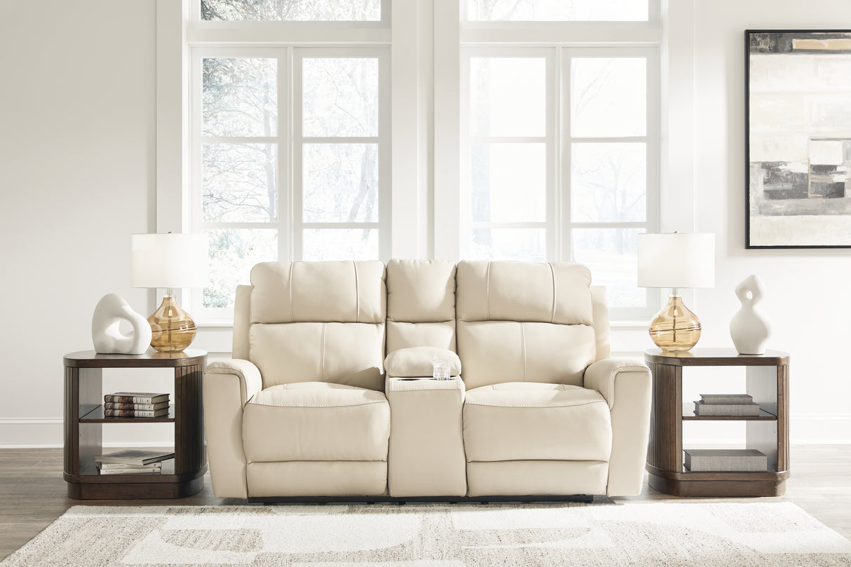 Mega Furniture - Ashley Furniture - Dahlmoore Living Room - DBL REC PWR Loveseat w/Console / Almond - U1320096