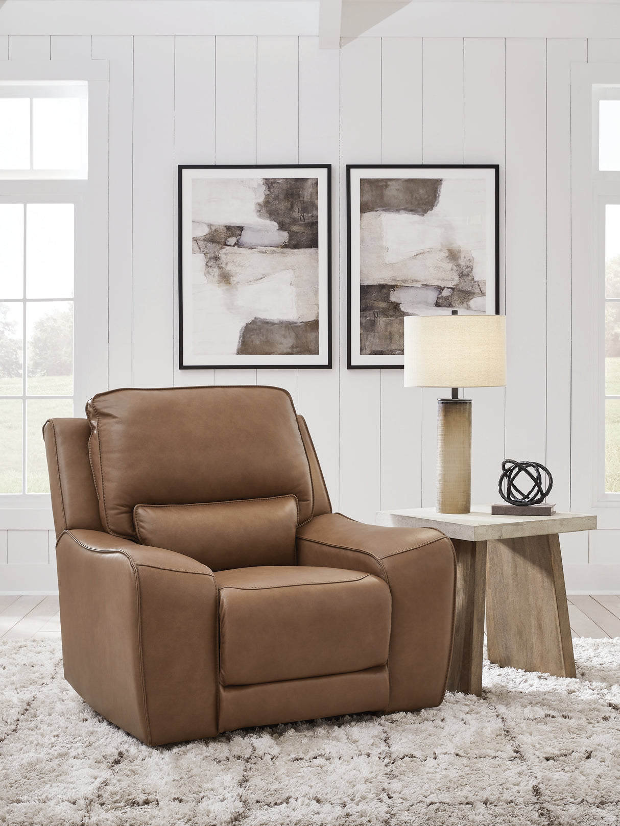 Mega Furniture - Ashley Furniture - DeepWakes Living Room - PWR Recliner/ADJ Headrest / Caramel - PCU6260613