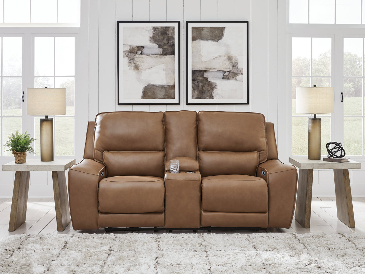 Mega Furniture - Ashley Furniture - DeepWakes Living Room - PWR REC Loveseat/CON/ADJ HDRST / Caramel - PCU6260618