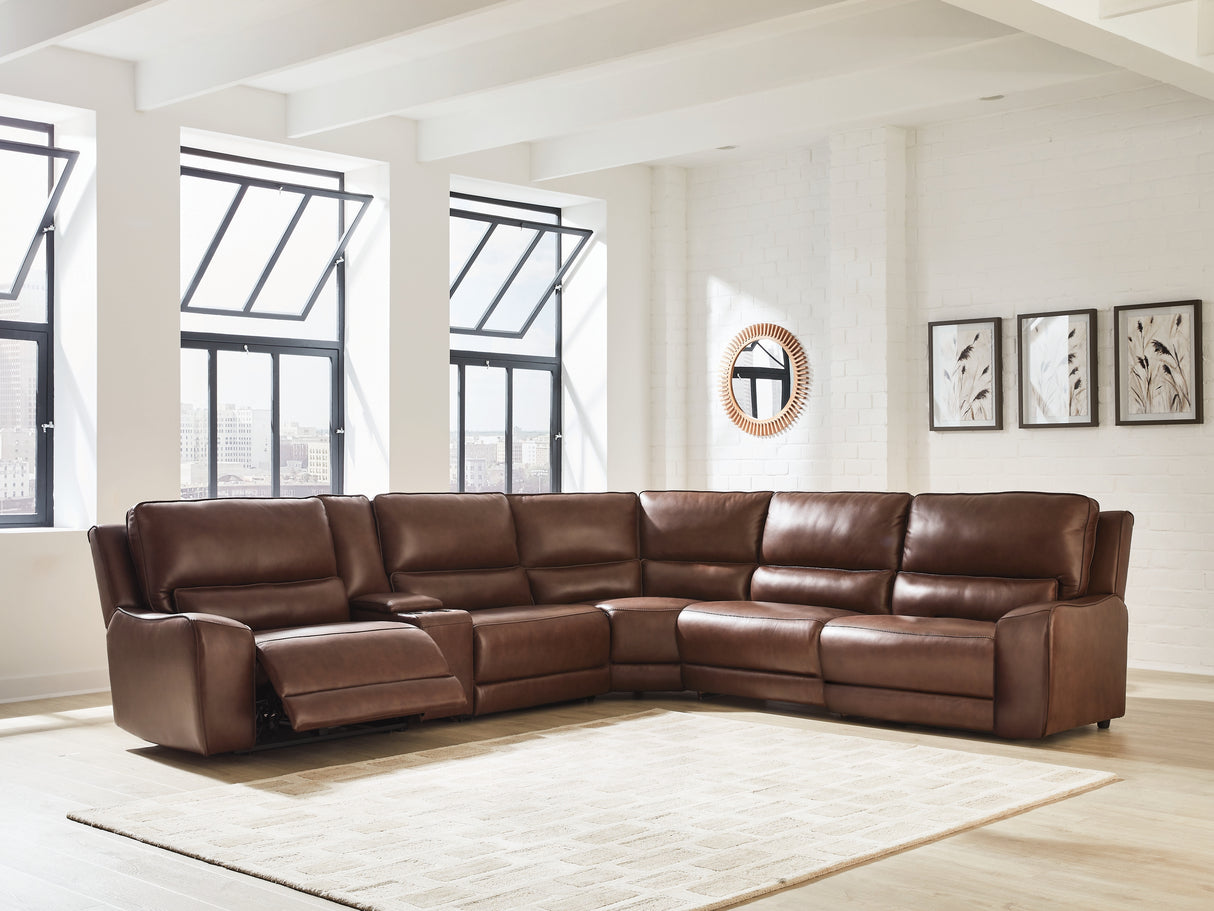Mega Furniture - Ashley Furniture - DeepWakes Sectional - 6-Piece Reclining Sectional with Storage Console / Canyon - PCU62607S36