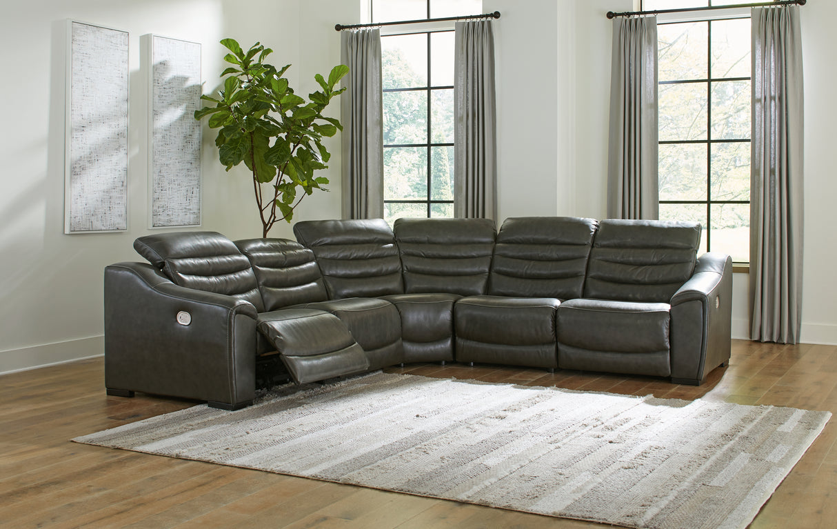 Mega Furniture - Ashley Furniture - Center Line Sectional - 5-Piece Power Reclining Sectional / Dark Gray - U63404S3