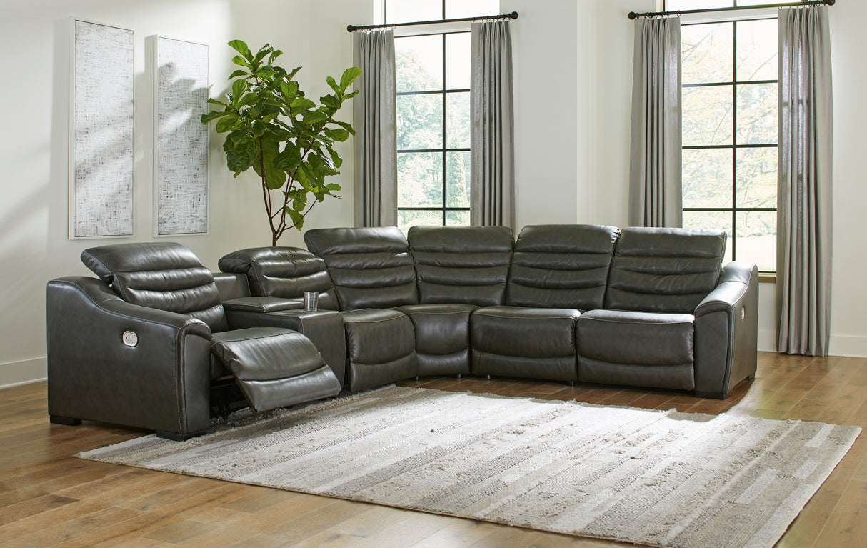Mega Furniture - Ashley Furniture - Center Line Sectional - 6-Piece Power Reclining Sectional / Dark Gray - U63404S4