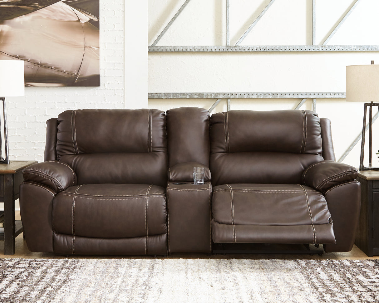 Mega Furniture - Ashley Furniture - Dunleith Sectional - 3-Piece Power Reclining Loveseat with Console / Chocolate - U71604S4