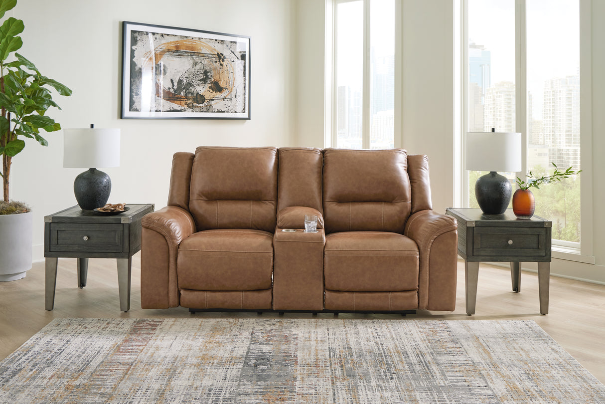 Mega Furniture - Ashley Furniture - Trasimeno Living Room - PWR REC Loveseat/CON/ADJ HDRST / Caramel - U8281518