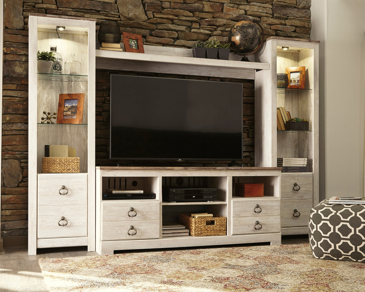 Mega Furniture - Ashley Furniture - Willowton Entertainment Center - 4-Piece Entertainment Center / Whitewash - W267W3