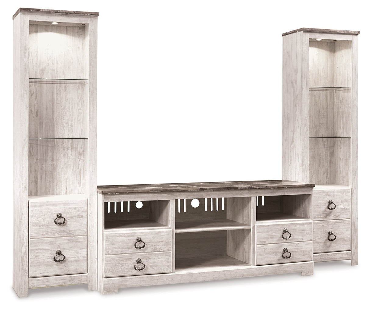 Mega Furniture - Ashley Furniture - Willowton 3-Piece Entertainment Center - 3-Piece Entertainment Center / Whitewash - W267W16