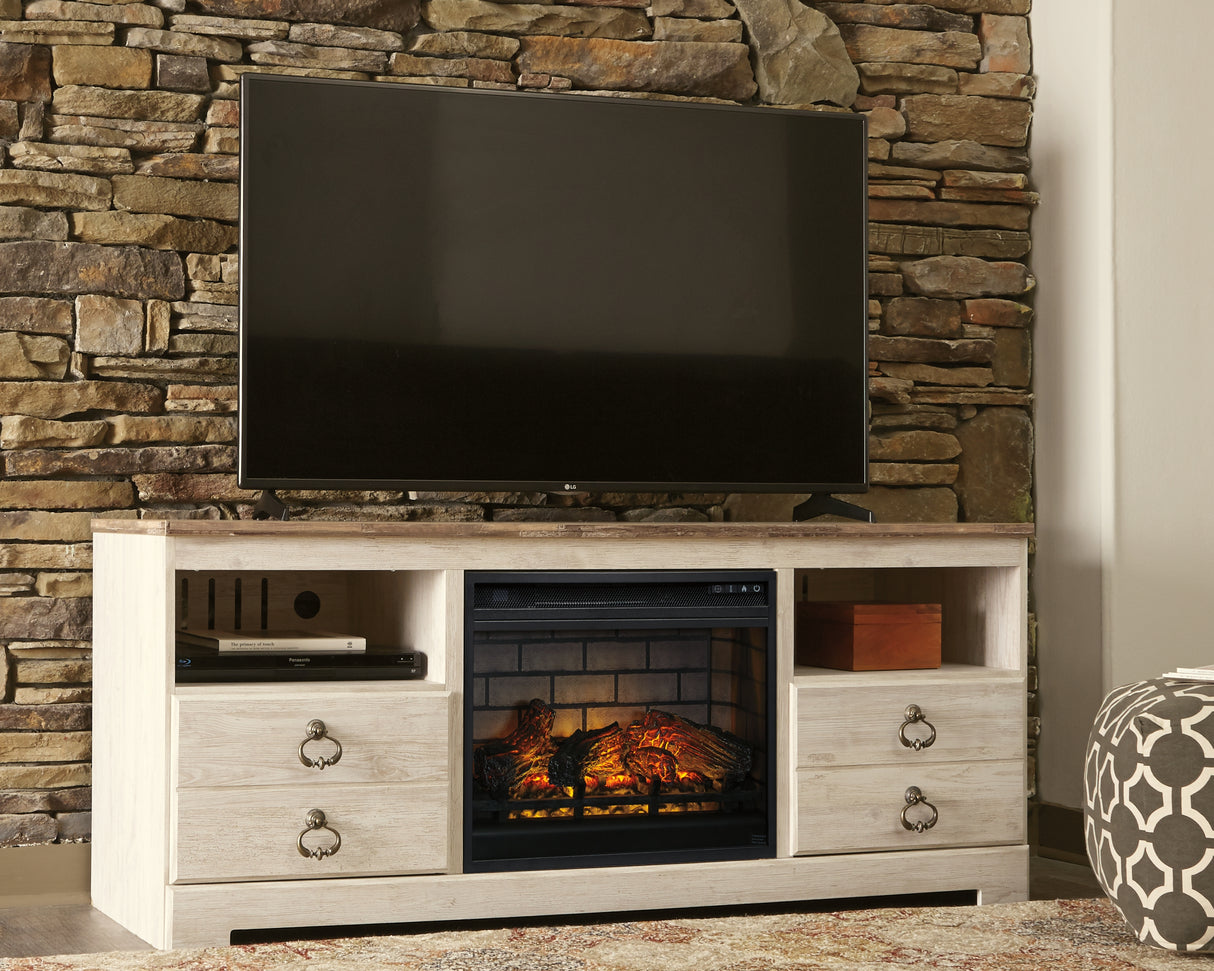 Mega Furniture - Ashley Furniture - Willowton 64" TV Stand with Electric Fireplace - 64" TV Stand with Electric Fireplace / Whitewash - W267W8
