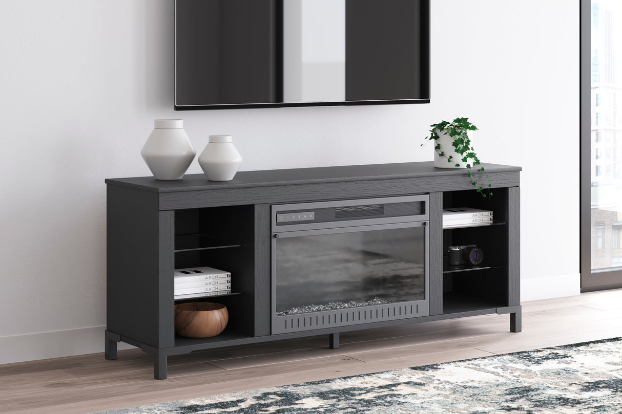 Mega Furniture - Ashley Furniture - Cayberry TV Stand - 60" with Electric Fireplace / Black - W2721-168