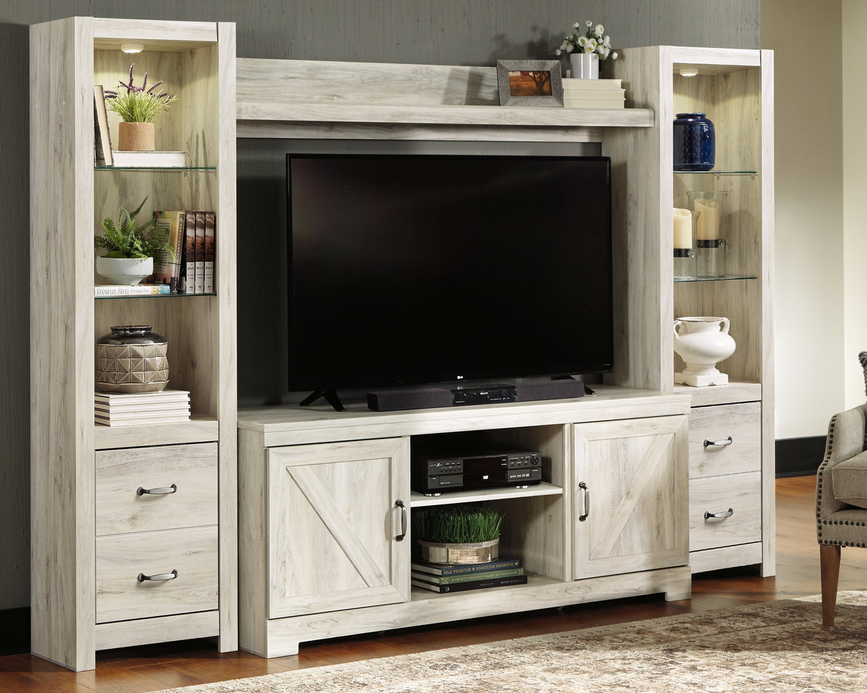 Mega Furniture - Ashley Furniture - Bellaby Entertainment Center - 4-Piece Entertainment Center / Whitewash - W331W2
