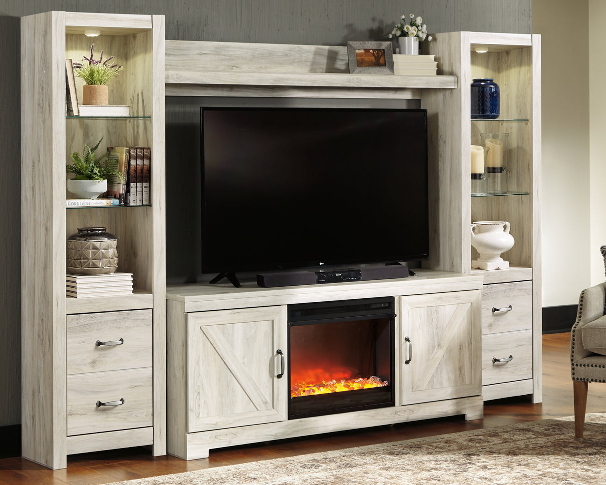 Mega Furniture - Ashley Furniture - Bellaby 4-Piece Entertainment Center with Fireplace - 4-Piece Entertainment Center with Fireplace / Whitewash - W331W5