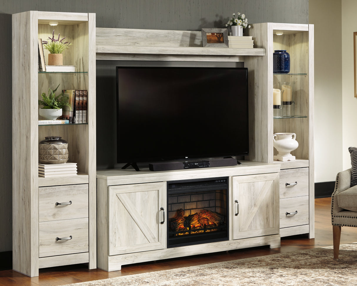 Mega Furniture - Ashley Furniture - Bellaby 4-Piece Entertainment Center with Electric Fireplace - 4-Piece Entertainment Center with Electric Fireplace / Whitewash - W331W8