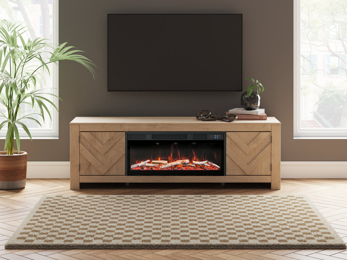Mega Furniture - Ashley Furniture - Cayboni 71" TV Stand with Electric Fireplace - 71" TV Stand with Electric Fireplace / Tan - W3787W1
