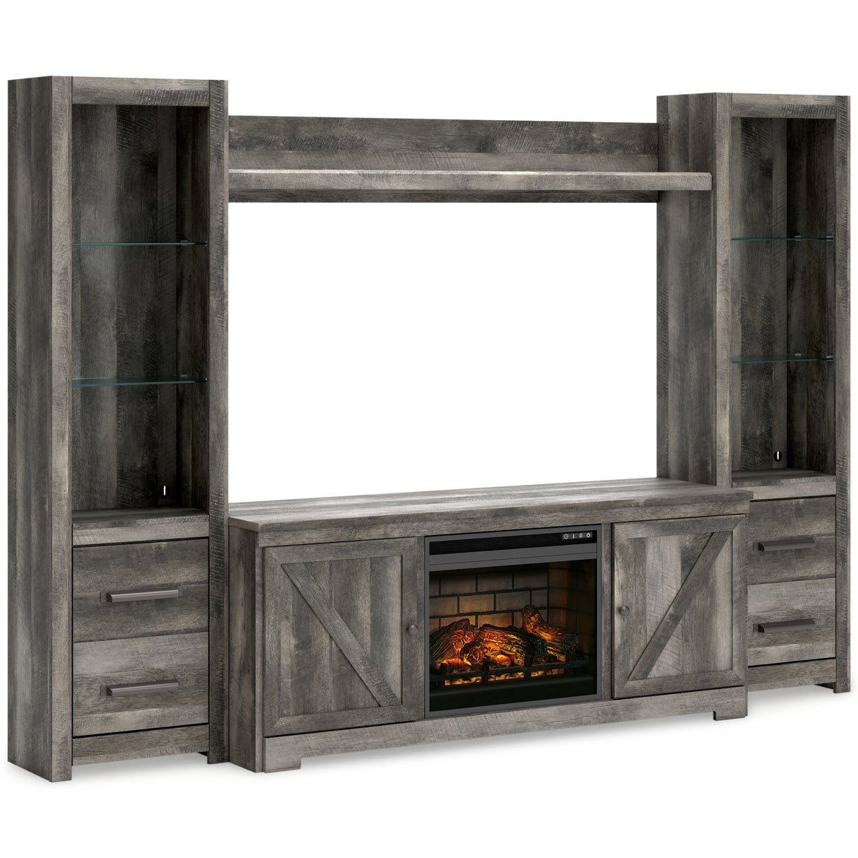 Mega Furniture - Ashley Furniture - Wynnlow 4-Piece Entertainment Center with Electric Fireplace - 4-Piece Entertainment Center with Electric Fireplace / Gray - W440W8