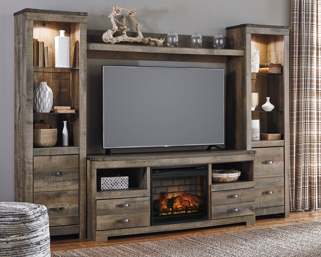 Mega Furniture - Ashley Furniture - Trinell 4-Piece Entertainment Center with Electric Fireplace - 4-Piece Entertainment Center with Electric Fireplace / Brown - W446W8