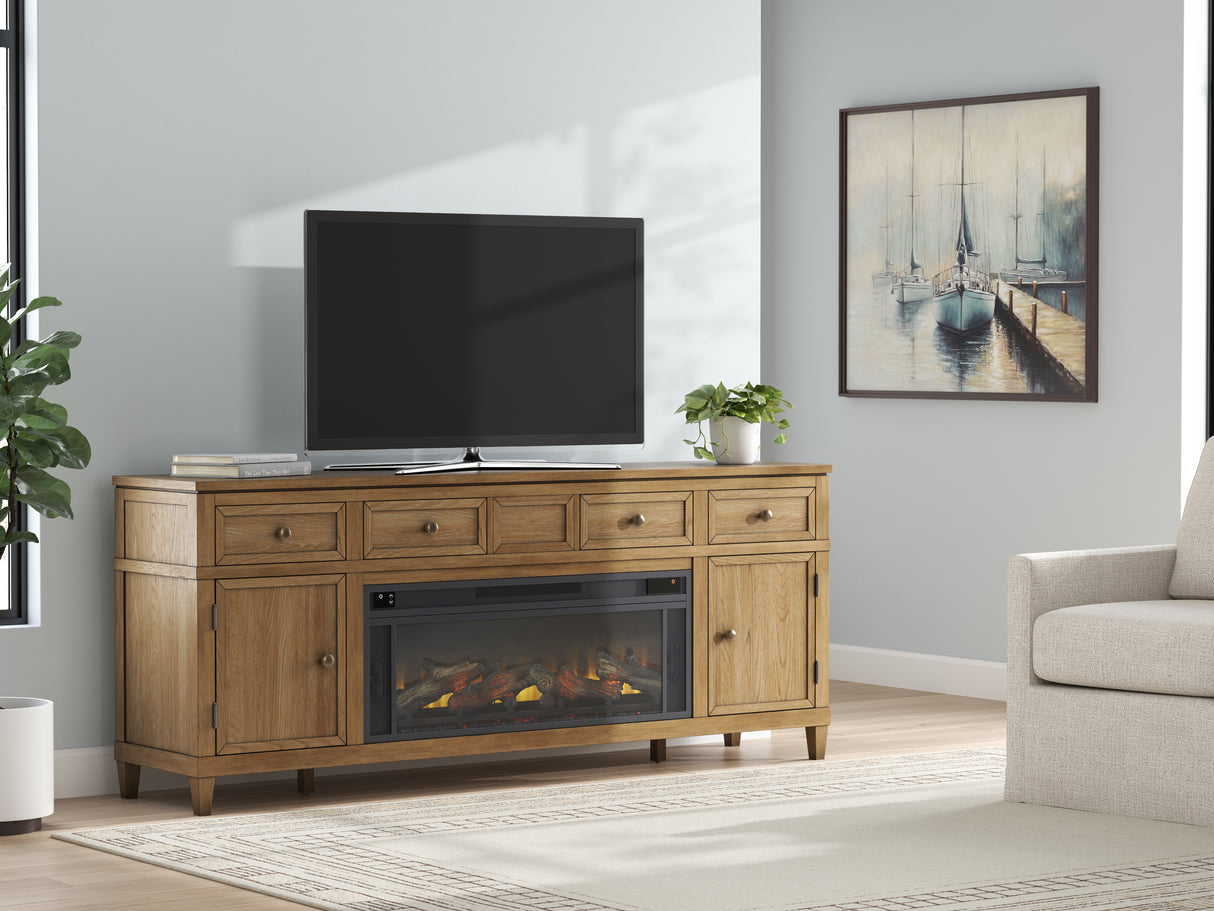Mega Furniture - Ashley Furniture - Sharlance 81" TV Stand with Electric Fireplace - 81" TV Stand with Electric Fireplace / Light Brown - W655W1