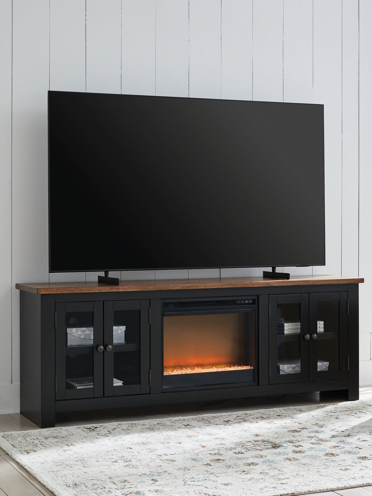 Mega Furniture - Ashley Furniture - Wildenauer 76" TV Stand with Electric Fireplace - 76" TV Stand with Electric Fireplace / Brown/Black - W664W2