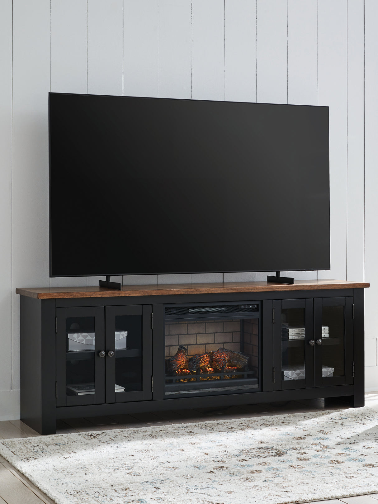 Mega Furniture - Ashley Furniture - Wildenauer 76" TV Stand with Electric Fireplace - 76" TV Stand with Electric Fireplace / Brown/Black - W664W1