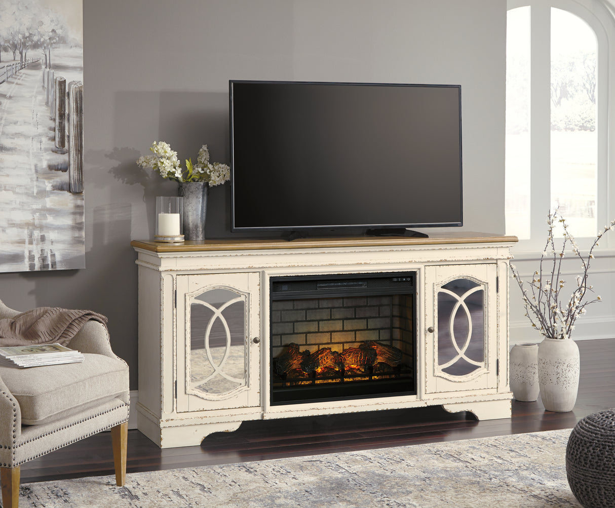 Mega Furniture - Ashley Furniture - Realyn 74" TV Stand with Electric Fireplace - 74" TV Stand with Electric Fireplace / Chipped White - W743W2