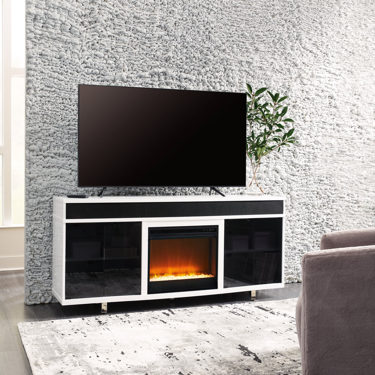 Mega Furniture - Ashley Furniture - Gardoni 72" TV Stand with Electric Fireplace - 72" TV Stand with Electric Fireplace / White/Black - W756W1