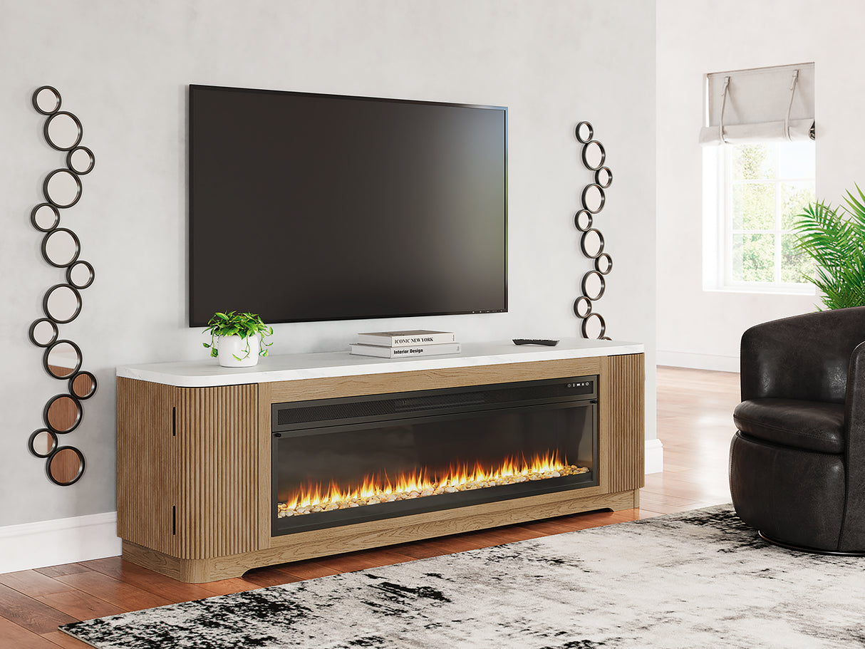 Mega Furniture - Ashley Furniture - Camdill 80" TV Stand with Electric Fireplace - 80" TV Stand with Electric Fireplace / Light Brown - W808W1