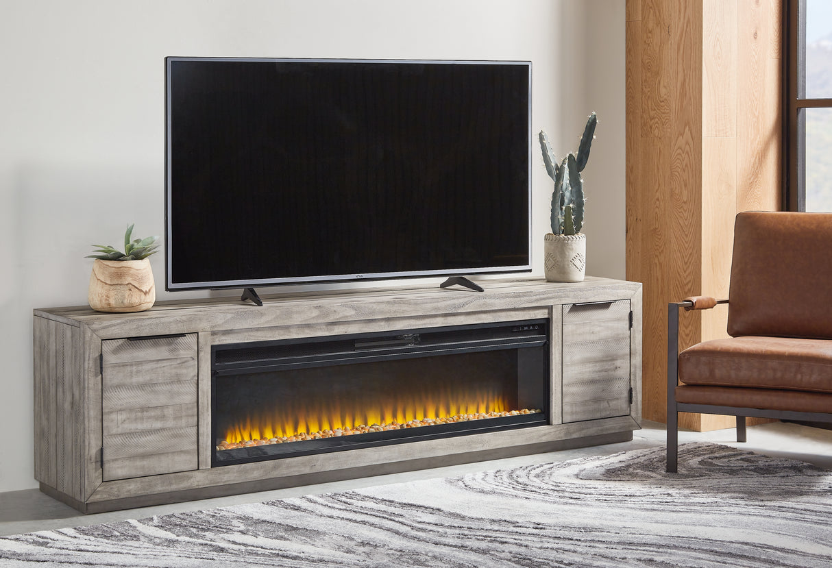 Mega Furniture - Ashley Furniture - Naydell 92" TV Stand with Electric Fireplace - 92" TV Stand with Electric Fireplace / Gray - W996W1