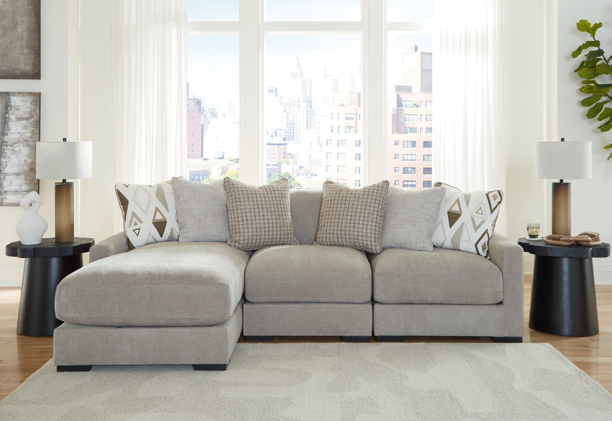 Mega Furniture - Ashley Furniture - Aslan Court Sectional - RAF 3-Piece Sofa Sectional with Chaise / Pebble - 20305S3