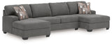 Mega Furniture - Ashley Furniture - Newellen Sectional - RAF 3-Piece Sleeper Sectional with Double Chaise / Greystone - 48405S7