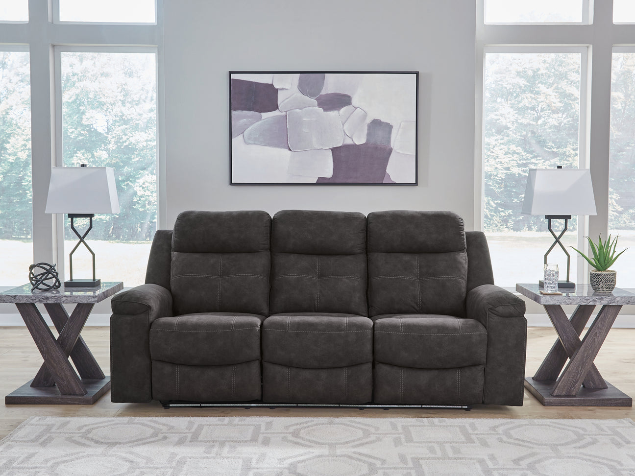 Mega Furniture - Ashley Furniture - Brysonview Living Room - Reclining Sofa / Charcoal - 6360588