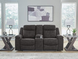 Mega Furniture - Ashley Furniture - Brysonview Living Room - DBL Rec Loveseat w/Console / Charcoal - 6360594