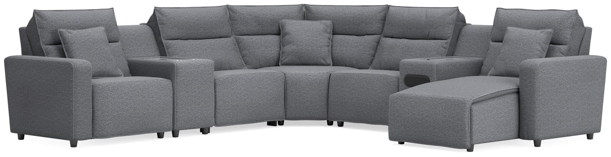 Mega Furniture - Ashley Furniture - ModMax II Sectional - 7-Piece Power Reclining Sectional with Chaise and Audio System / Salt and Pepper - 65906S45