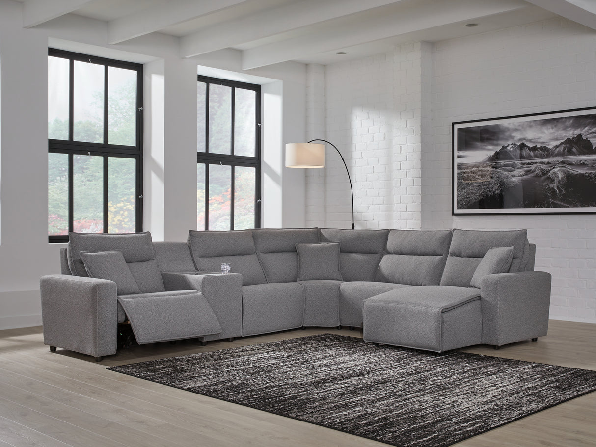 Mega Furniture - Ashley Furniture - ModMax II Sectional - 6-Piece Power Reclining Sectional with Chaise and Console / Salt and Pepper - 65906S6