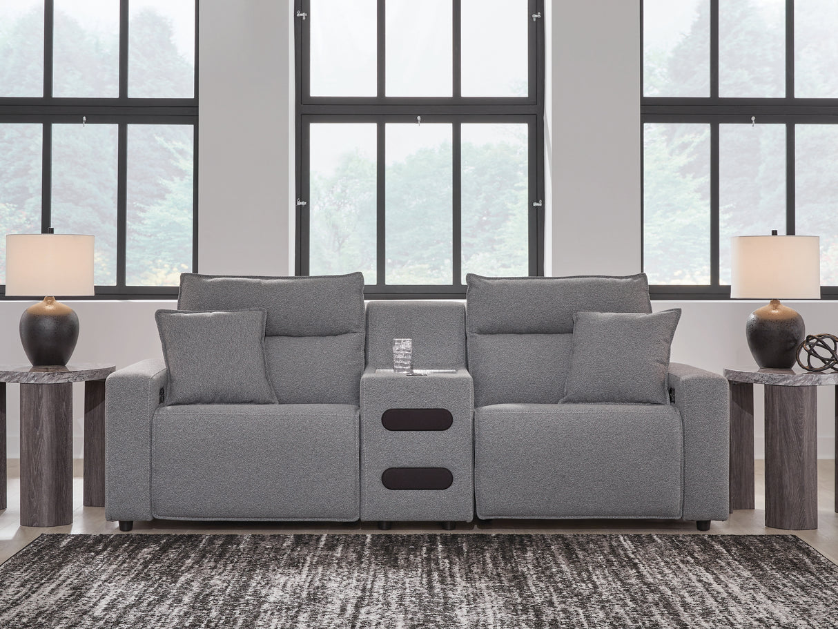 Mega Furniture - Ashley Furniture - ModMax II Sectional - 3-Piece Power Reclining Sectional with Audio Console / Salt and Pepper - 65906S2