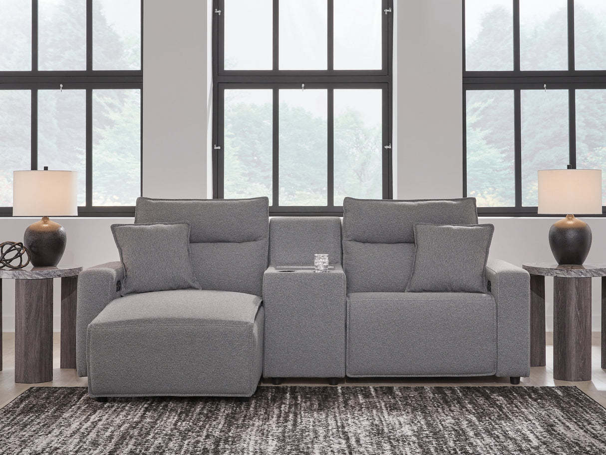 Mega Furniture - Ashley Furniture - ModMax II Sectional - 3-Piece Power Reclining Sectional with Chaise and Console / Salt and Pepper - 65906S17