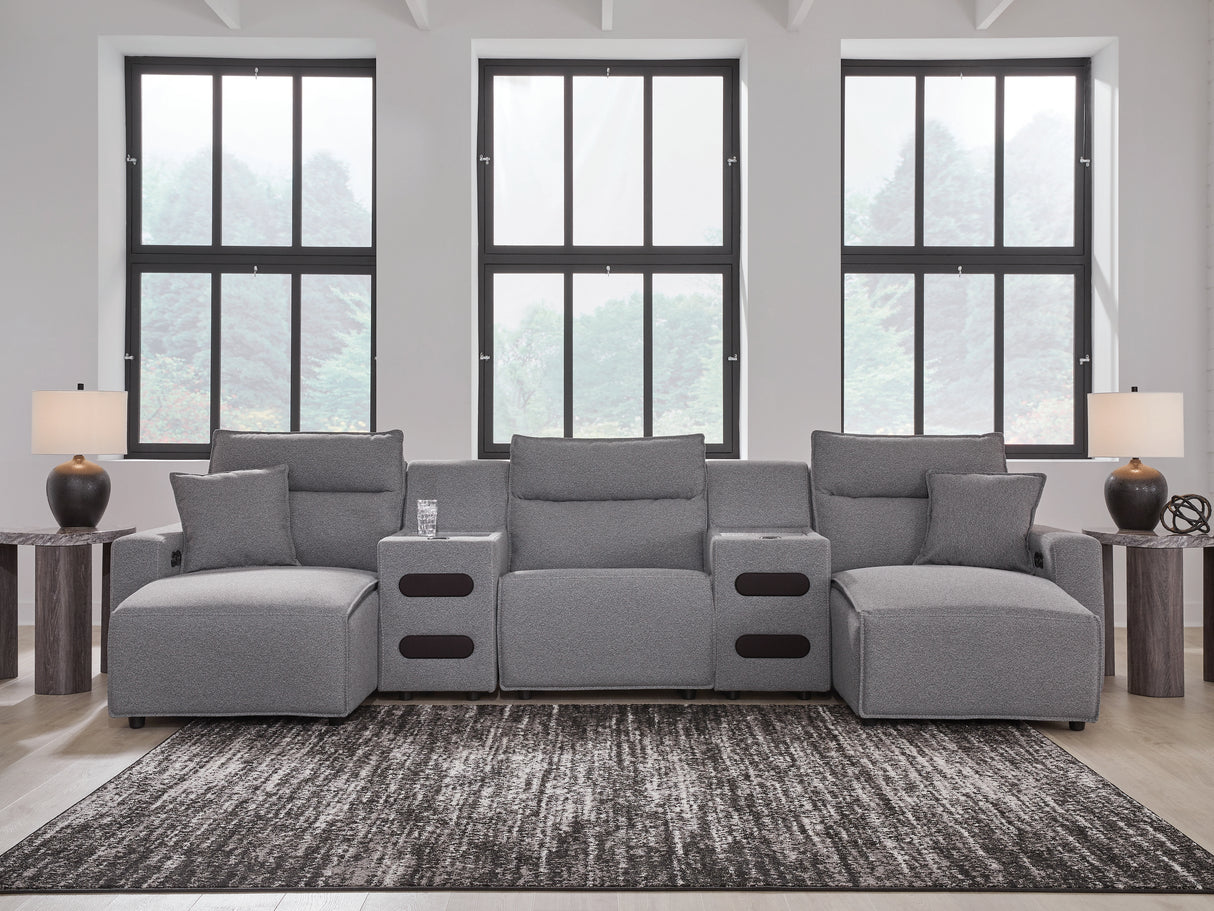 Mega Furniture - Ashley Furniture - ModMax II Sectional - 5-Piece Power Reclining Sectional with Chaise and Audio Consoles / Salt and Pepper - 65906S15