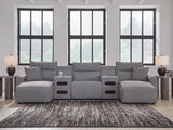 Mega Furniture - Ashley Furniture - ModMax II Sectional - 5-Piece Power Reclining Sectional with Chaise and Audio Consoles / Salt and Pepper - 65906S15