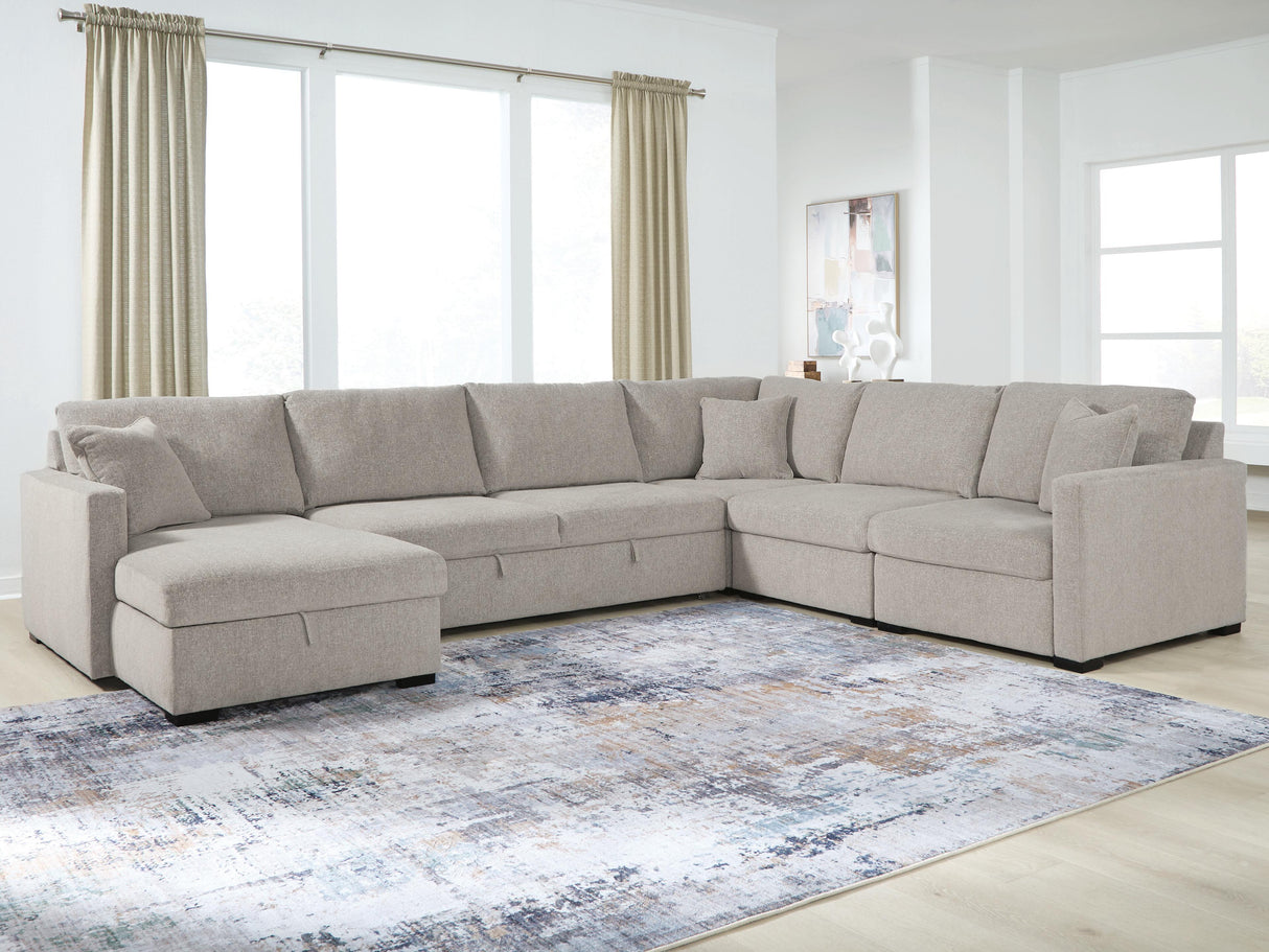 Mega Furniture - Ashley Furniture - ModMax Luxe Sectional - RAF 5-Piece Sectional with Storage Chaise and Pop Up Sleeper / Flint - 68605S104