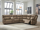 Mega Furniture - Ashley Furniture - Max-Momentum Sectional - 6-Piece Power Reclining Sectional with Audio Console / Biscotti - PC82305S9