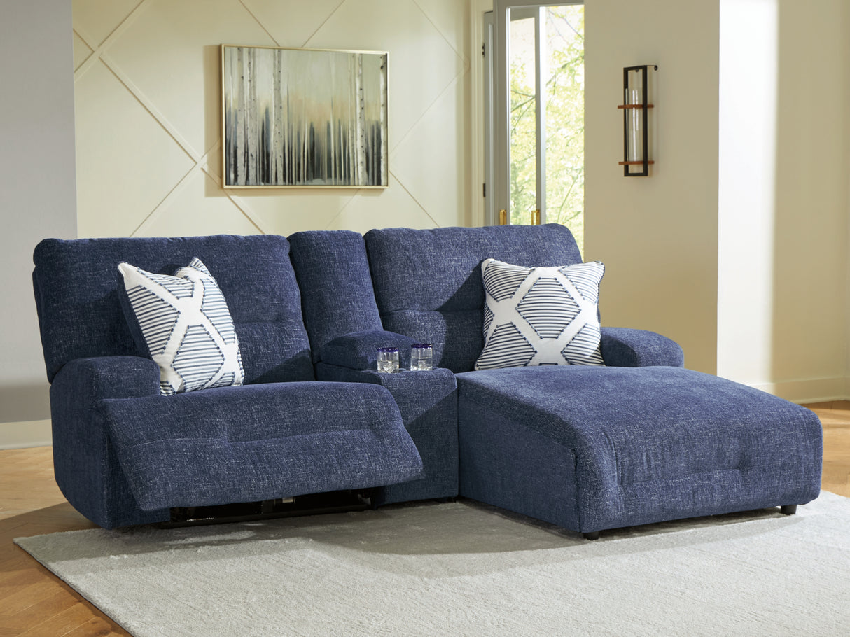 Mega Furniture - Ashley Furniture - Acklen Place Sectional - 3-Piece Power Reclining Sectional Sofa with Chaise / Navy - 93607S4