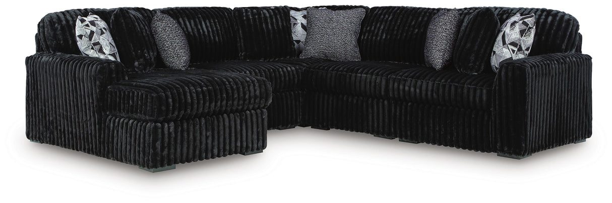 Mega Furniture - Ashley Furniture - Midnight-Madness Sectional - RAF 5-Piece Sectional with Chaise / Onyx - 98103S21