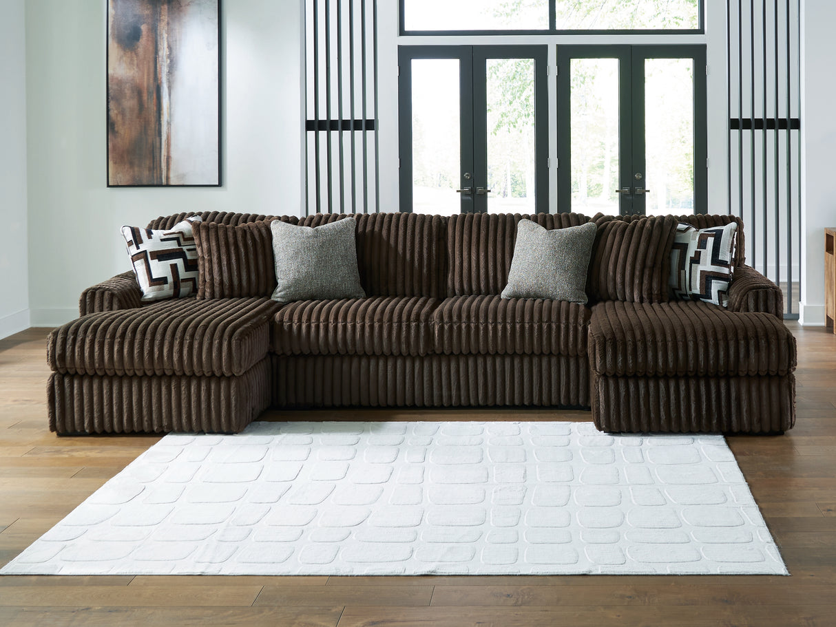 Mega Furniture - Ashley Furniture - Midnight-Madness Sectional - RAF 3-Piece Sectional with Chaise / Chocolate - 98104S5