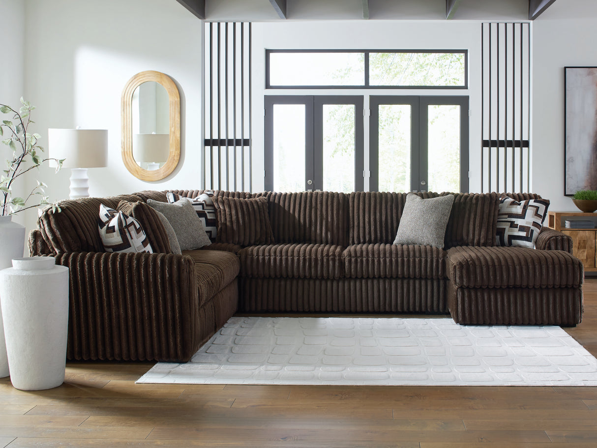 Mega Furniture - Ashley Furniture - Midnight-Madness Sectional - LAF 4-Piece Sectional with Chaise / Chocolate - 98104S3