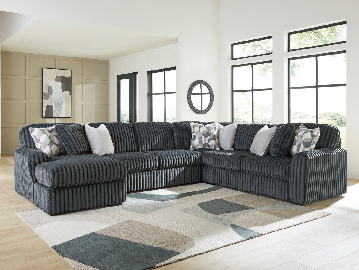 Mega Furniture - Ashley Furniture - Midnight-Madness Sectional - RAF 4-Piece Sectional with Chaise / Gunmetal - 98105S1
