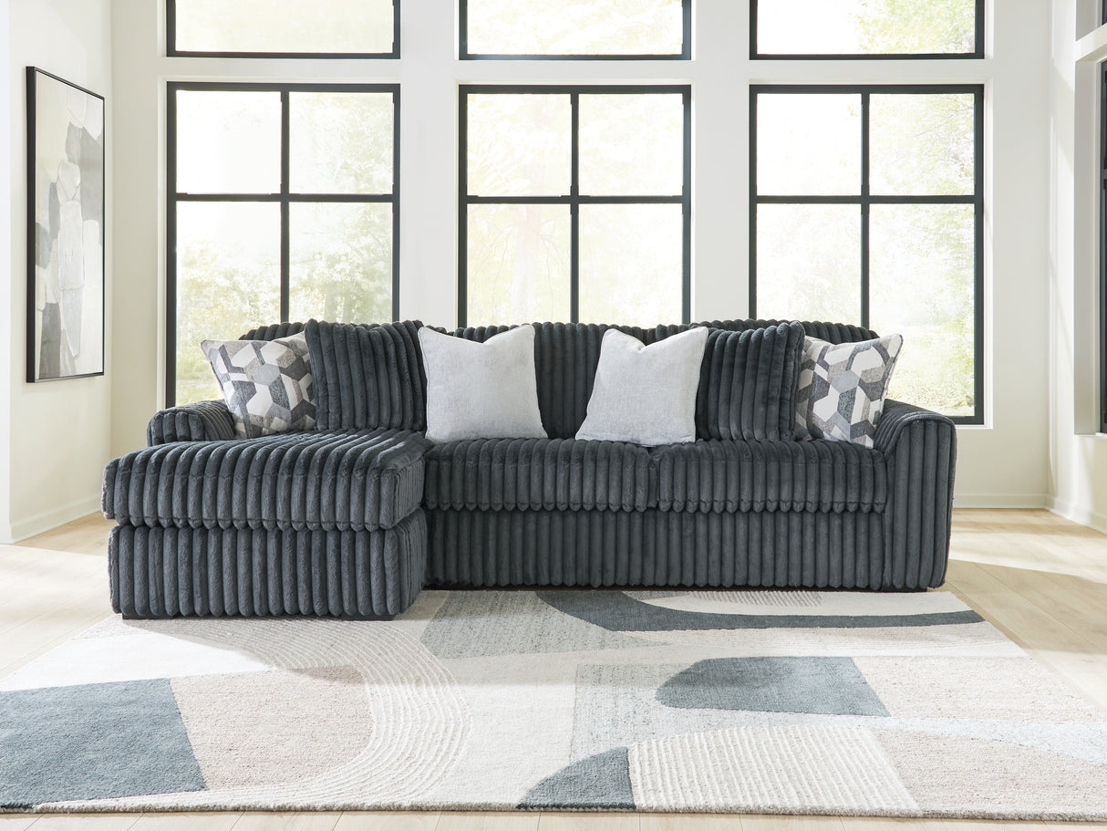 Mega Furniture - Ashley Furniture - Midnight-Madness Sectional - RAF 2-Piece Sectional Sofa Chaise / Gunmetal - 98105S4